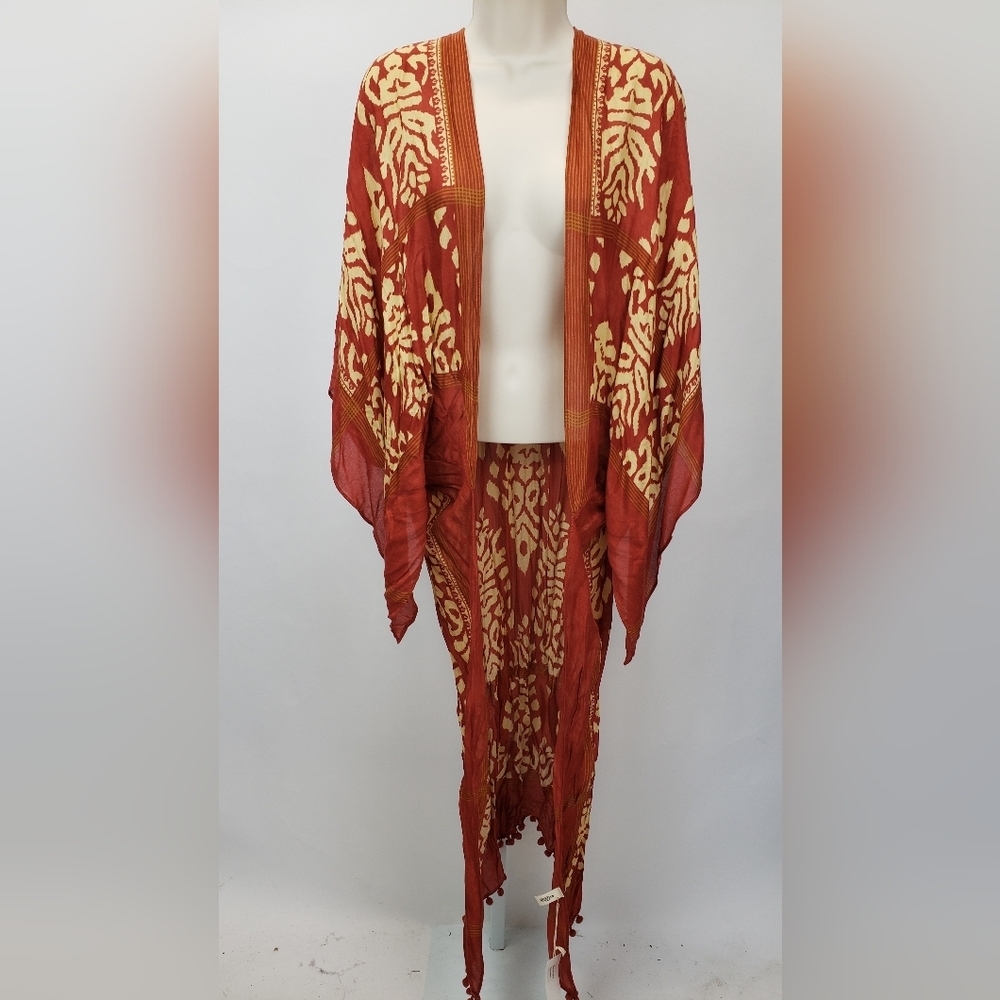 Ruggine damask kimono with pom pom trim - NEW - Picture 3 of 10